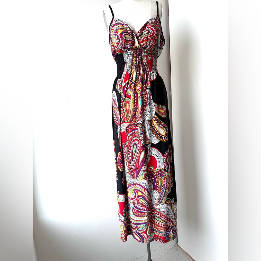 BOHO Maxi Dress Paisley adjustable straps size L